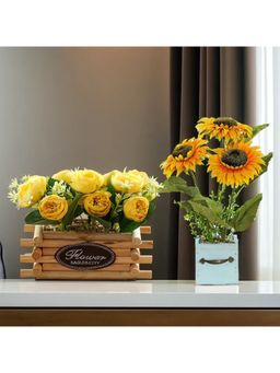 The Better Home - Artificial Flowers with Pot Yellow Flowerpots (Pack of 2)