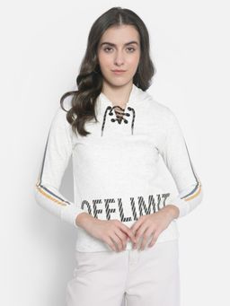 CRIMSOUNE CLUB - Womens White Printed Hooded Sweatshirt