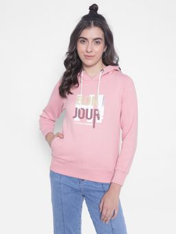 CRIMSOUNE CLUB - Womens Pink Printed Hooded Sweatshirt