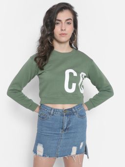 CRIMSOUNE CLUB - Womens Green Printed Crop Sweatshirt