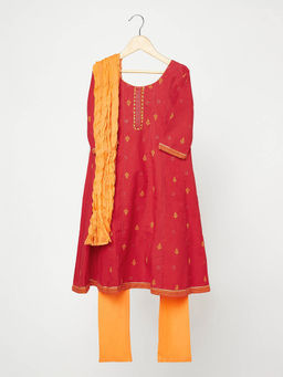 Fabindia - Girls Red Printed Kurta Set