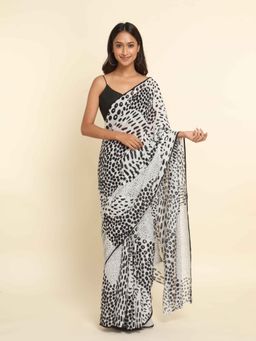 Suta - White Printed Liva Saree