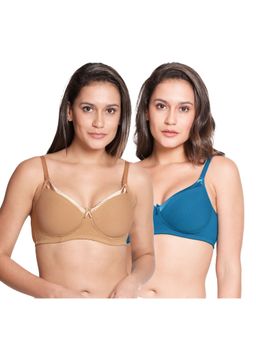 Shyaway - Susie by Shyaway Neck Satin Wirefree Full Coverage Cotton Padded Bra-Multi-Color (Pack of 2)