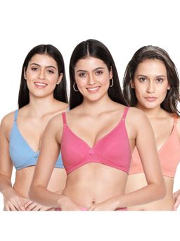 Shyaway - Susie Everyday Wirefree 3/4th Coverage Non-Padded Plunge Bra-Multicolour (Pack of 3)
