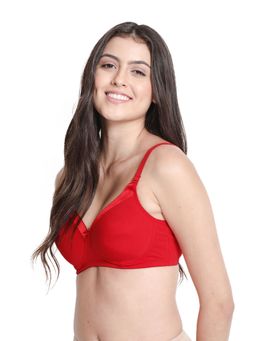 Shyaway - Susie Everyday Neck Satin Wirefree Full Coverage Cotton Padded Bra T-Shirt - Red