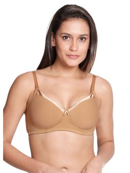 Shyaway - Susie Everyday Neck Satin Wirefree Full Coverage Cotton Padded Bra T-Shirt - Skin