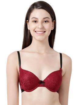 Shyaway - Susie Everyday Demi-Coverage Underwired Black Lace Padded Plunge bra -Maroon