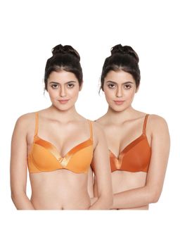 Shyaway - Susie Satin Demi-Coverage Under wired Padded Plunge bra- Multi-Color (Pack of 2)