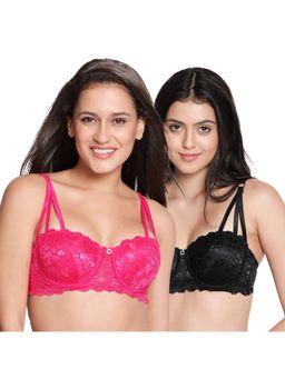 Shyaway - Susie Demi Coverage Strappy Front Balconette Padded Bra -Multi-Color (Pack of 2)