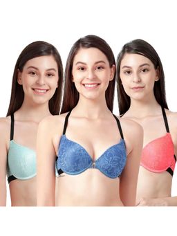 Shyaway - Susie Demi-Coverage Under wired Front Open Pushup Padded Bra - Multi-Color (Pack of 3)
