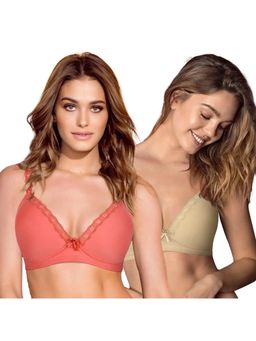 Shyaway - Taabu Full Coverage Wirefree Lace Strap Everyday Padded Bra- Multi-Color (Pack of 2)