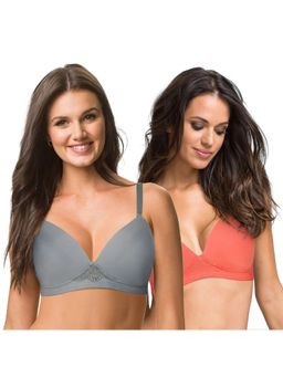 Shyaway - Taabu Full Coverage Wirefree Lace Trim Everyday Padded Bra- Multi-Color (Pack of 2)