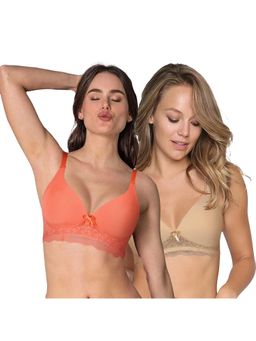 Shyaway - Taabu 3/4th Coverage Bottom Lace wirefree Plunge Padded Bra-Multi-Color (Pack of 2)