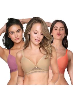 Shyaway - Taabu 3/4th Coverage Bottom Lace wirefree Plunge Padded Bra-Multi-Color (Pack of 3)