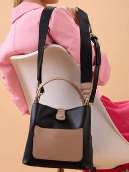 ROCIA - Women Black Solid Sling Bag with Detachable Strap