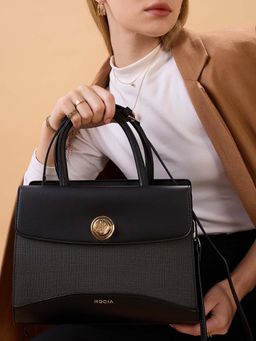 ROCIA - Women Black Solid Hand Bag with Detachable Strap