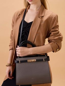 ROCIA - Women Grey Solid Hand Bag with Detachable Strap