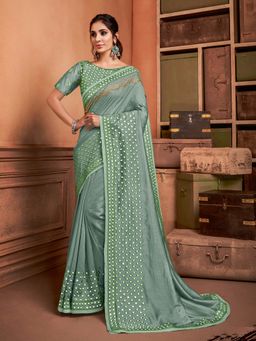 Odette - Sea Green Tusser Silk Designer Saree with Unstitched Blouse