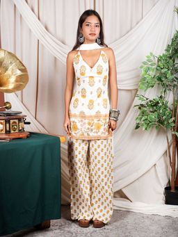 NISHORAMA - Women White Nishorama Jamna Halterneck Corset Kurti with Pant and Dupatta