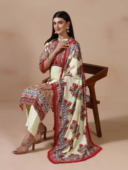 Shree - Women Liva Lime Yellow Printed Kurta with Pant and Dupatta