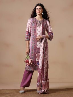 Shree - Women Liva Wine Multicolor Printed Kurta with Pant and Dupatta