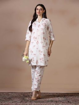 Shree - Women Cotton Off White Printed Kurta and Pant