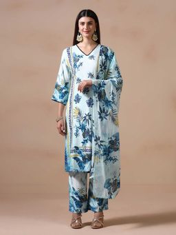 Shree - Women Liva Blue Printed Kurta with Pant and Dupatta