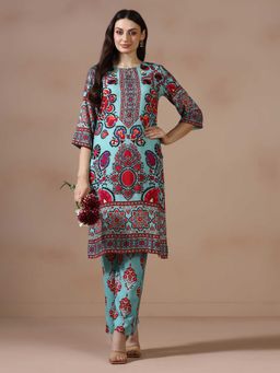 Shree - Women Liva Green Printed Kurta and Pant