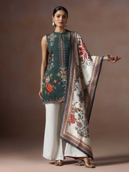 Shree - Women Liva Green Geometric Print Kurta with Palazzo and Dupatta