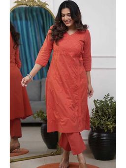 Doriyaan - Womens Coral Embroidered Angrakha Kurta with Palazzo