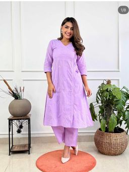 Doriyaan - Womens Lavender Embroidered Angrakha Kurta and Palazzo