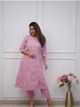 Doriyaan - Womens Pink Embroidered Angrakha Angrakha Kurta and Palazzo