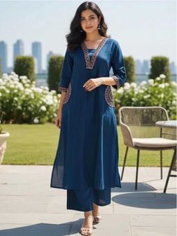 Doriyaan - Womens Blue Straight Kurta with Palazzo