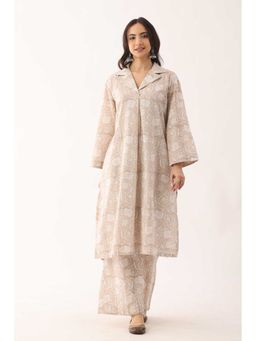 VASTRITO - Women Chandan Brown Sanganeri Organic Cotton Kurta and Pant
