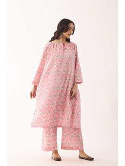 VASTRITO - Blush Pink Sanganeri Organic Cotton Loose Fit Kurta and Pant