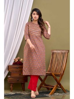 A&K - Ethnic Motifs Printed Gotta Patti Pure Cotton Beige Kurta With Pant