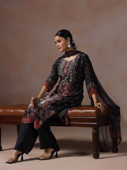 Shree - Women Natural Crepe Black Kurta with Pant and Dupatta