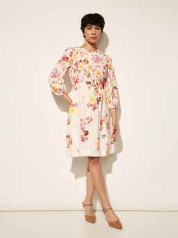 ONLY - White Floral Printed Dress with Belt (Set of 2)