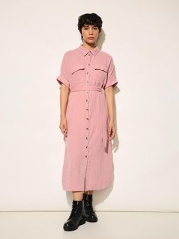 ONLY - Pink Cotton Shirt Dress with Belt (Set of 2)
