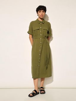 ONLY - Olive Cotton Shirt Dress with Belt (Set of 2)