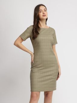 FableStreet - Brown Boat Neck Shift Dress