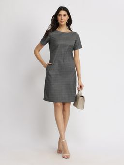 FableStreet - Grey Boat Neck Shift Dress