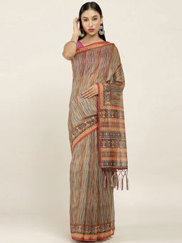 Soch - Printed Silk Blend Saree with Unstitched Blouse