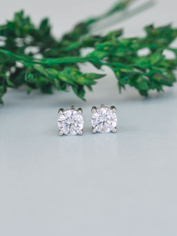 Ornate Jewels - 925 Sterling Silver Round American Diamond Solitaire Stud Earrings for Women Girls One Size