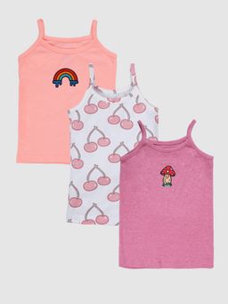 KiddoPanti - Multi-Color Cotton Printed Camisoles (Pack of 3)
