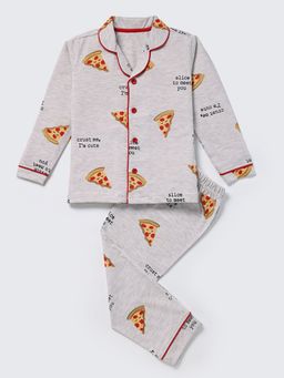 Nite Flite - Grey Cotton Printed Shirt With Pyjama