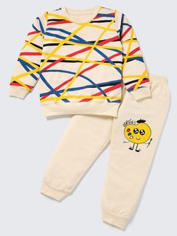 Nite Flite - Beige Cotton Printed T-Shirt With Pyjama