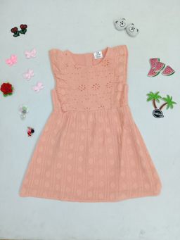 Creative Kids - Peach Cotton Self Design Dress