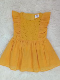Creative Kids - Mustard Cotton Self Design Dress