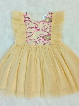 Creative Kids - Yellow Net Embroidered Dress